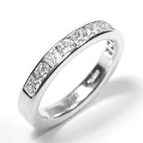 Princess Cut Diamond Alternating with Round Diamond Wedding Band or Stacking Ring Channel Set Part Way in Platinum, Ring Size 6.25 (Tw 1.05)
