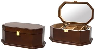 Novell Collection Wooden Jewelry Box with Lifting Mirrored Lid and 2 Levels of Storage (Dark Brown)