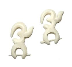 White Horn Bone Hindu OM Tribal Earrings with Bone Stick Closure