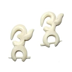 White Horn Bone Hindu OM Tribal Earrings with Bone Stick Closure