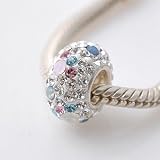 Opal with Pink, White & Blue Swarovski Crystals Charm - Genuine 925 Sterling Silver Core 4.5mm Hole - fits most European bracelets including Pandora, Lovelinks Petite, Biagi and Chamilia