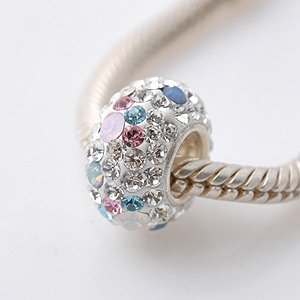 Opal with Pink, White & Blue Swarovski Crystals Charm - Genuine 925 Sterling Silver Core 4.5mm Hole - fits most European bracelets including Pandora, Lovelinks Petite, Biagi and Chamilia