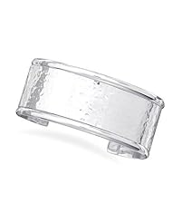 Sterling Silver 27mm Hammered Cuff Bracelet with Polished Edge