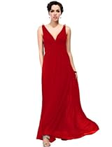 Hot Sale Ever Pretty Elegant V-neck Long Chiffon Crystal Maxi Evening Dress T9016, HET9016RD06, Red, 4US