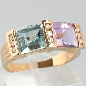 14K Yellow Gold Amethyst, Blue Topaz and Diamond Ring - OldCities Estate... by