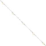 Rhodium Plated Glass Synthetic White Simulated Pearl Fancy Link Bracelet 7.25