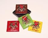 Set Of 4 Ed Hardy Love Kills Slowly Leather Coasters