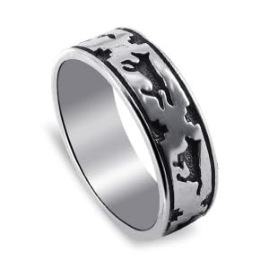 Turquoise Inlay Band Sterling Silver Wolf Ring