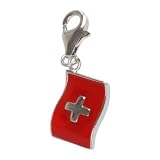 SilberDream Charm flag Switzerland, 925 Sterling Silver Charms Pendant with Lobster Clasp for Charms Bracelet, Necklace or Earring FC703