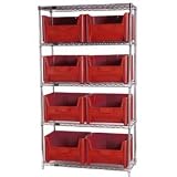 read full review 18x42x74 Chrome Wire Shelving With 8 Hopper Bins Red