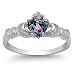 Sterling Silver Ladies Heart Shape Rainbow Topaz Cubic Zirconia CZ Irish Friendship and Love Band Claddagh Ring (Available in size 6, 7, 8)