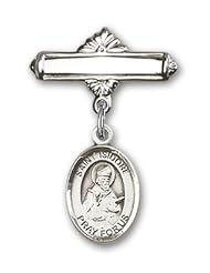 Sterling Silver Baby Badge with St. Isidore of Seville Charm and Polished Badge Pin
