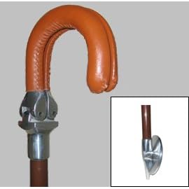 Seat Cane Imported from England with genuine pigskin covered crook handle that folds flat for seating, It is traditionally used to watch polo and cricket matches, but it is perfect for watching golf and other sporting events where the spectator moves to follow the action. black shaft. Ground plate facilitates use on either grass or hard surface. Available in 33" long.
