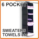 Large Hanging Storage for Clothes Rail - 6 Multi Purpose Pockets Ideal size for Sweaters, T-shirts, Towels etc.