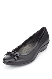 Footglove™ Original Leather Wide Fit Bow Wedge Shoes