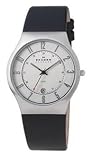 Skagen #233XXLSLC Men's Stainless Steel Easy Reader Leather Strap Slim Dress Watch