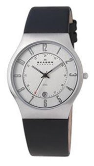 Skagen #233XXLSLC Men's Stainless Steel Easy Reader Leather Strap Slim Dress Watch