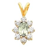 14K Yellow Gold Green Amethyst and Diamond Pendant