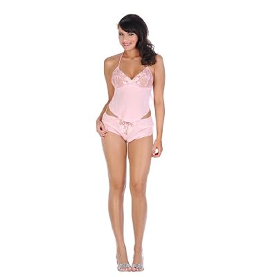 2 PC. Ultra soft halter camisole with floral embroidery, and matching shorts. img