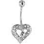 Solid 14kt White Gold Cubic Zirconia Charming Heart Belly Ring