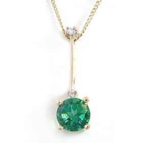Buy 14k Yellow Gold Round Created Emerald and Diamond Drop Pendant, 17 by Amazon.com Collection