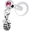 Silver 925 Pink CZ Dangling Grenade Tragus Earring