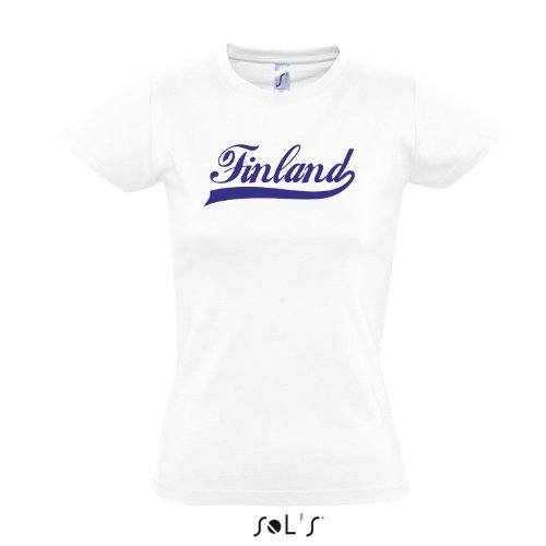 Damen T-Shirt – Finland Oldschool Finnland LÄNDERSHIRT EM / WM FAN Trikot S-XXL , White – blau , XXL