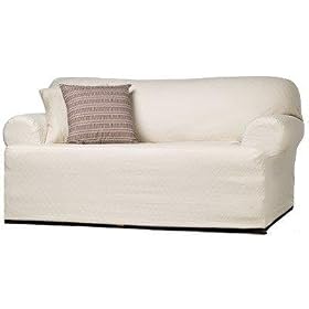 Sofa Slipcover T-Cushion- Diamonds on Canvas- Ivory