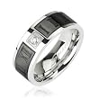 316L Surgical Stainless Steel Ring with Black IP Engraved Roman Numerals with CZ Center