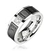 316L Surgical Stainless Steel Ring with Black IP Engraved Roman Numerals with CZ Center
