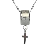 Stainless Steel Spanish Lord's Prayer Circle Ring Dangling Cross Pendant Necklace