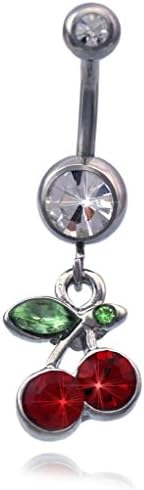 Rose Candy Red Cherry Fruit Charm Dangle Navel Belly Ring Body Piercing Summer Jewelry Br6R
