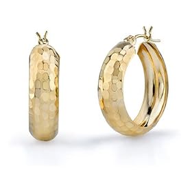 Hammered Hoop Earrings, 14K Gold