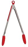 HIC Brands that Cook Stainless Steel and Red Silicone Locking Tongs, 12-Inch