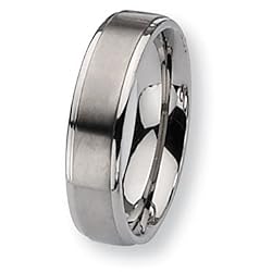 Chisel Ridged Edge Brushed and Polished Titanium Ring (6.0 mm) - Sizes 6-13