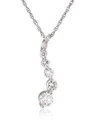 Platinum Plated Sterling Silver Round Cubic Zirconia 7 Stone Journey Necklace