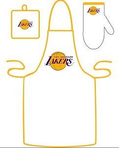 Los Angeles Lakers Grilling Apron Set Fan-Friendly Sports Includes A Matching Mit And Potholder