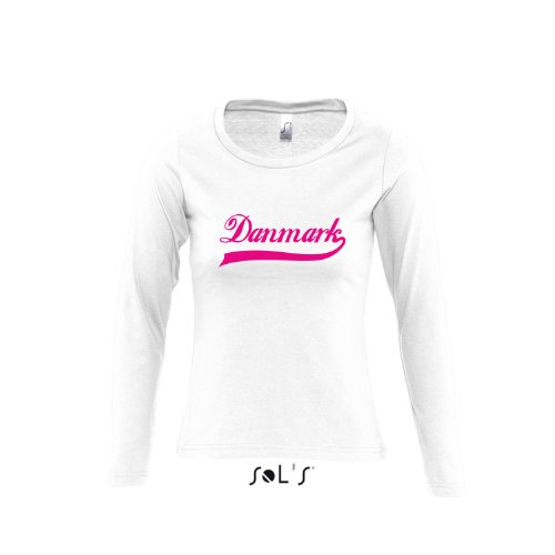 Dänemark Oldschool Danmark LÄNDERSHIRT EM / WM FAN Trikot – Damen Langarm Longsleeve T-Shirt S-XL , White – pink , S