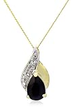 9ct Yellow Gold Sapphire & Diamond September Birthstone Teardrop Pendant + 46cm Curb Chain