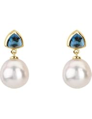 06.00 MM/12.00 MM Fine Ci 14K White Gold South Sea Cultured Pearl And Genuine London Blue Topaz Earring