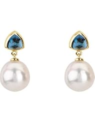 06.00 MM/11.00 MM Fine Ci 14K White Gold South Sea Cultured Pearl And Genuine London Blue Topaz Earring