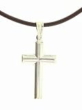 Sterling-silver High Polish Cross with 16-18-20 Inch Genuine leather rope