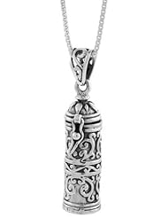 Sterling Silver Prayer Box Tubular Shape with floral Design