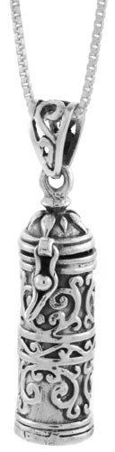 Floral Design Sterling Silver Prayer Box Tubular Shape