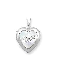 14k White Gold and Mother Of Pearl Heart Locket 3/4 inch x 3/4 inch Solid 14K White Gold