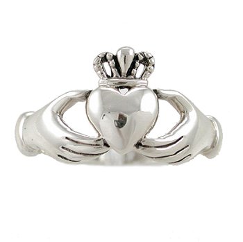 Irish Friendship & Love Band Claddagh Ring in Sterling Silver, Sizes 5, 6, 7, 8, and 9, #2601