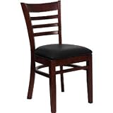 Ladder Back Beech Wood Dining Room - Kitchen Side Chair - Mahogany - Black Vinyl