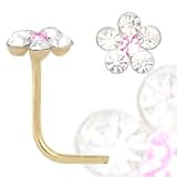 Image of Jewelco London 9ct Yellow gold Daisy Nose Stud set with pink and white cubic zirconia stones