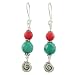 Southwestern Faceted Coral, Turquoise Gemstone Bead and Sterling Silver Swirl Dangle Earrings, #7816