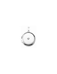 Sterling Silver Cremation and Hair Locket w/ Diamond Center 1 inch x 1 inch in Sterling Silver